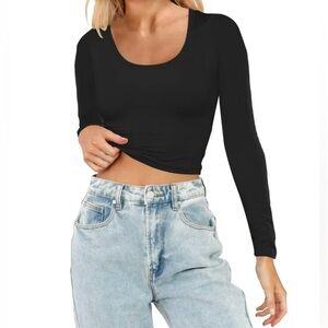 SHEIN | SOLID BLACK | LONG SLEEVE | RIBBED | CROP TOP | MEDIUM